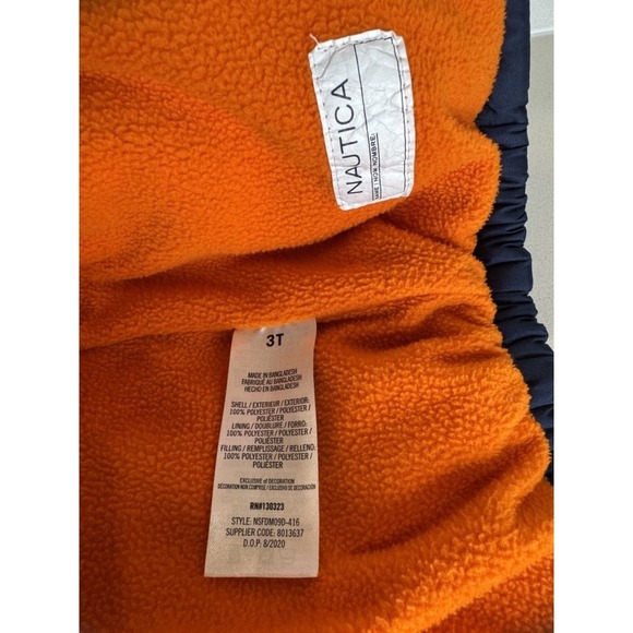 Nautica Boys Navy Blue Puffer Jacket Orange Fleece Lined Hooded 3T NSFD M09D-416 - Picture 4 of 8